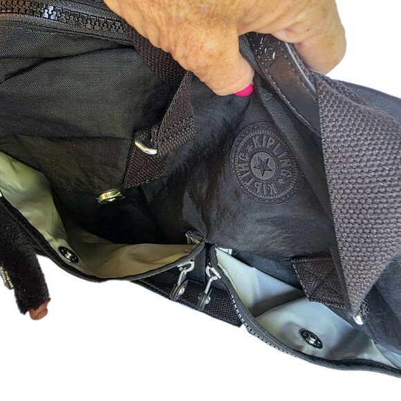 Kipling Bag Black Purse Tonal Eugina Weekender Satchel Duffel Monkey New - Picture 12 of 16